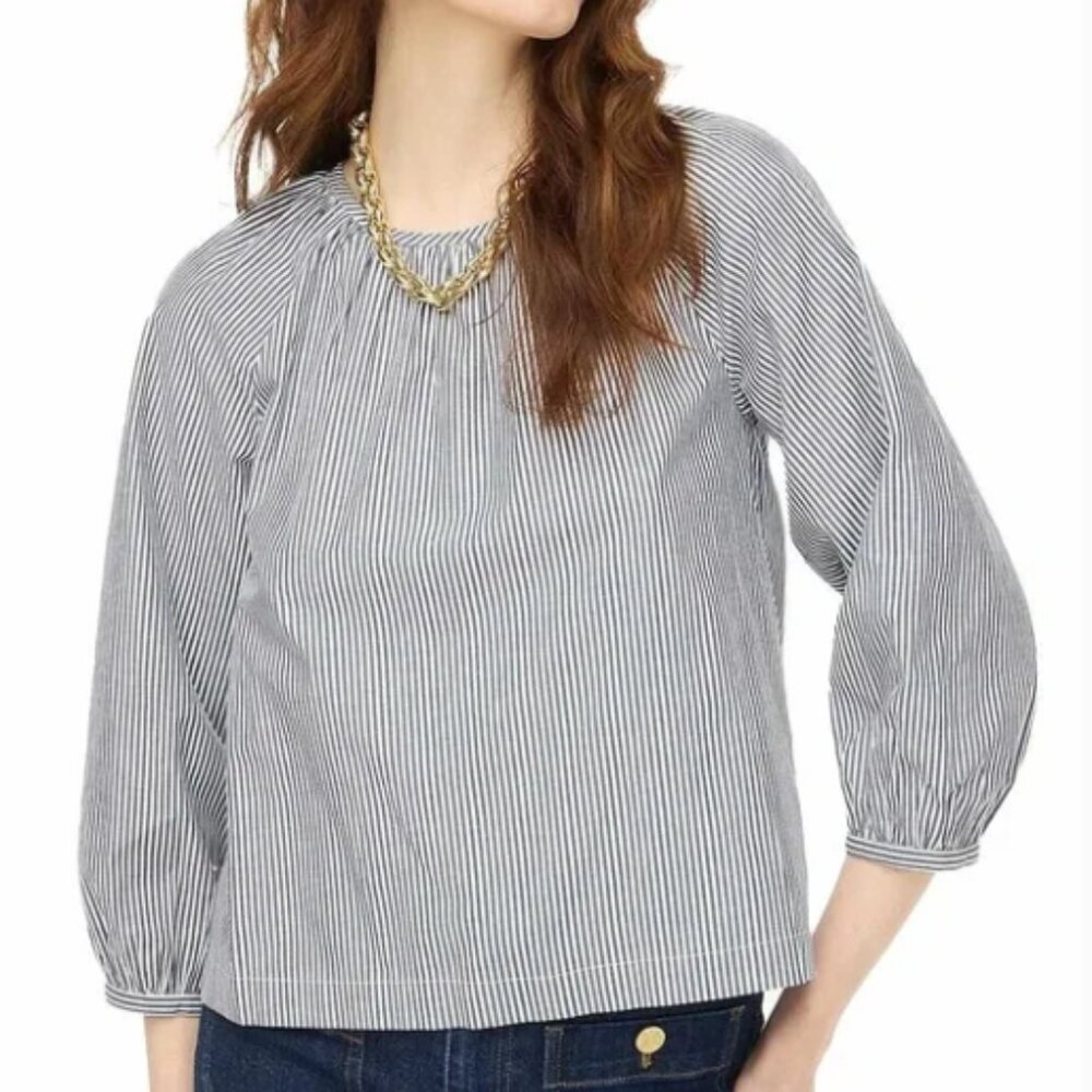 J. Crew Striped long-sleeve scoopneck blouse Gray White size XL NWT